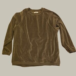 Aerie Olive Green Velour Raglan Sleeve Crewneck Sweatshirt Small